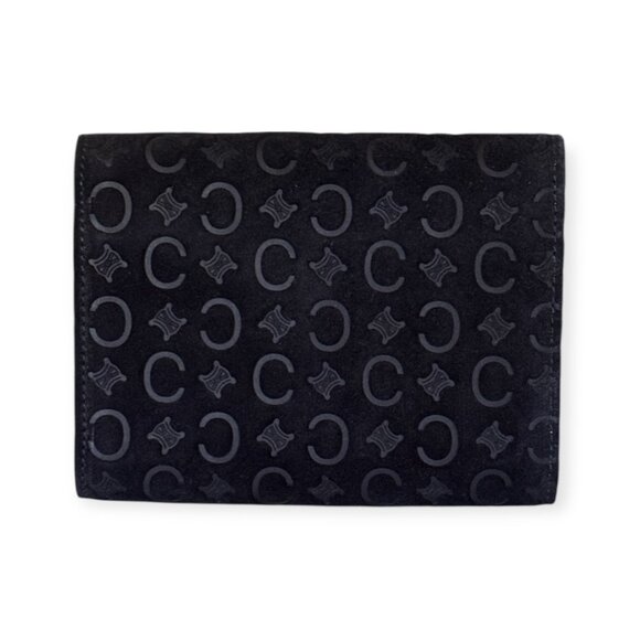 Vintage CELINE Triomphe Monogram Black Suede Wallet | Tan Leather - Picture 3 of 7